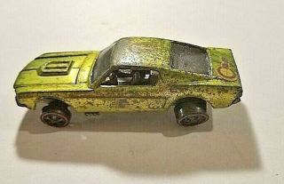 1968 Mattel Hot Wheels Custom Mustang " Red Line " (lime) Us Good Resto Ready Car