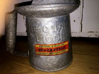 Vintage One Quart Galvanized Oil Can 1940 ' s - 50 ' s NYC - PA APPROVED Label 2