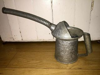 Vintage One Quart Galvanized Oil Can 1940 ' s - 50 ' s NYC - PA APPROVED Label 3