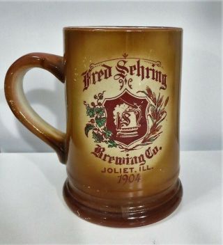 Antique Pre Pro 1904 Fred Sehring Brewing Co.  Joliet Il Beer Mug Stein