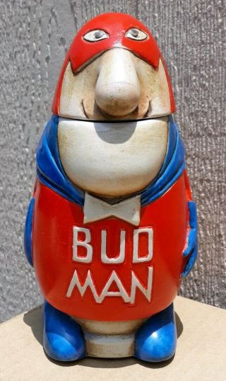 1975 Budweiser Bud Man,  Stein,  1st Version,  Cermante Ceramic,  Made In Brazil