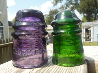 Glowing Purple Wgm And Emerald Green Mclaughlin Glass Insulators