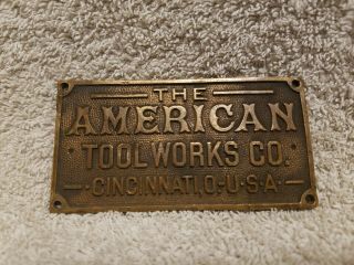Antique The American Tool Co.  Brass Plaque Steam Industrial Sign Tag