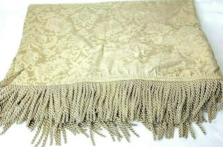 Beige Damask Tablecloth With Tassel Trim 48x60 Heavy Rectangular