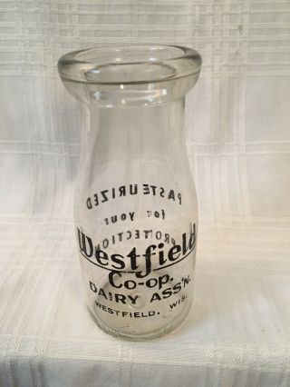 Vintage Half Pint Milk Bottle Westfield Co - Op Dairy Westfield Wisconsin 1948
