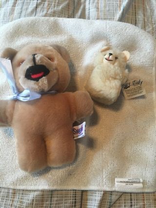 2 Vintage 1986 Snuggle Fabric Softener Plush Bear & Bear Hugger Clip - On.
