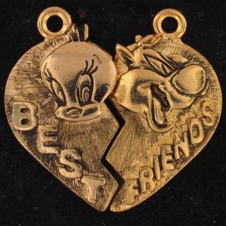 Charm Set Sylvester Tweety Warner Bros Looney Tunes Gold Heart Best Friends 5036