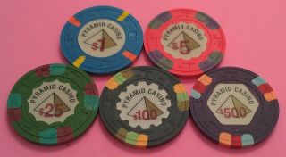 5 Chip Set Pyramid Casino Paulson Top Hat & Cane Mold 1990 