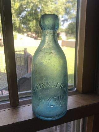 F J Finkler Light Blue Blob Top Bottle Dixon Illinois A&dhc Soda Beer