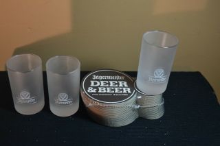 Jagermeister Frosted Shot Glasses 4cl / 2 Oz Set Of 3 / 25 Deer & Beer Coasters