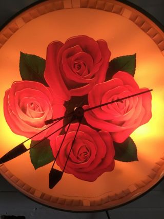 1950’s Advertising FOUR ROSES Whiskey Lighted Round Glass Face Wall Clock 4