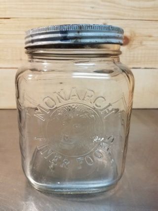 Vintage Monarch Finer Foods Glass Lion Jar With Lid