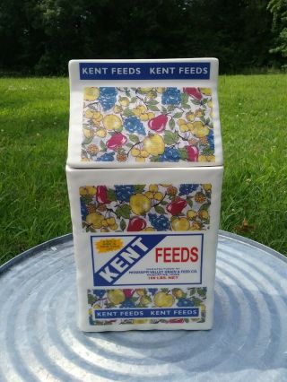 Vintage Advertising 1998 Kent Feeds Ceramic Canister Iowa Farm Kitchen