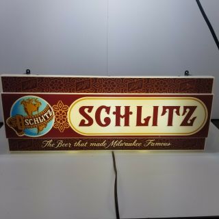Vintage Schlitz Beer Large Light Up Sign 22.  25 X 8.  5 X 4.  5 Very Rare