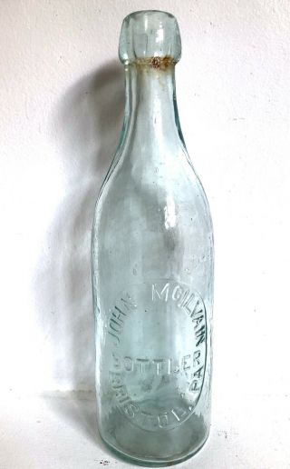 John Mcilvain Bottler Bristol Pennsylvania Antique Blob Top Beer Bottle Aqua 9”