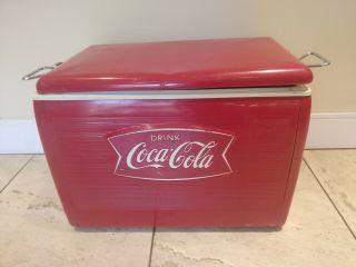 Vintage 1955 Coca Cola Cooler Mfg St Thomas Metal Sign Ice Chest