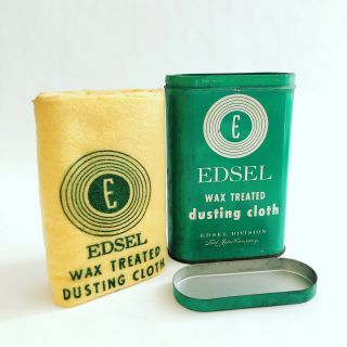 Rare Edsel Wax Treated Dusting Cloth Tin Ford Motor Company Advertising Can