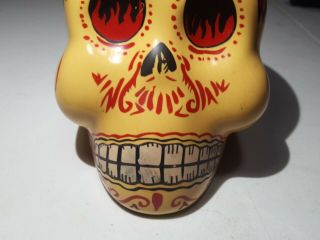 KAH Tequila 750 ml Yellow w Red Devil Flames Skull Bottle Day of the Dead Anfora 2