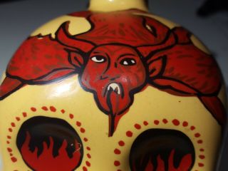 KAH Tequila 750 ml Yellow w Red Devil Flames Skull Bottle Day of the Dead Anfora 4