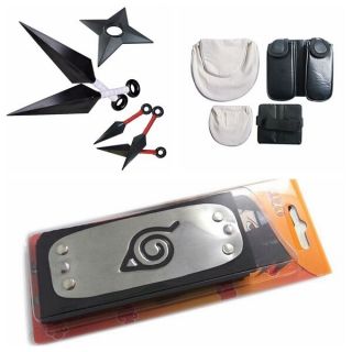 Cosplay Naruto Shippuden Headband Shuriken Kunai Knives Bag Tools Weapons Set