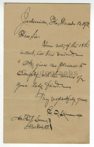 Francis Spinner - U.  S.  Treasurer - Signed Hand - Written Letter (als),  1875