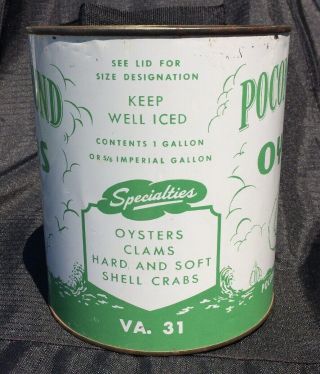 Pocomoke Sound Brand Gallon Seafood Oyster Tin Can Onancock Virginia 4