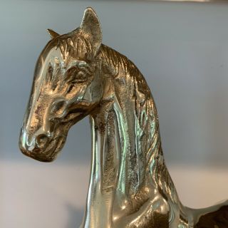 Vintage Large Mid - Century Heavy Brass Prancing Horse Statue/Figurine 17x12” 4