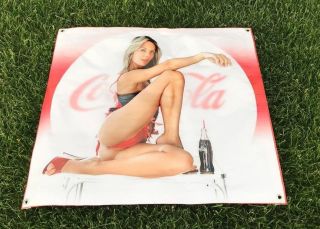 Coca Cola Poster Glass Bottle Girl Banner Bikini Cap Sign Soda Photo Model