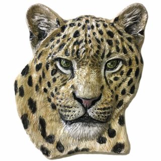 African Spotted Leopard Cat Ceramic Animal Tile Portrait Sculpture Alexander Art