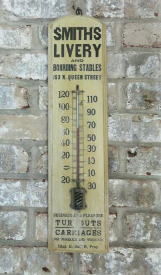 Antique Wood Advertising Thermometer.  Smith ' s Livery.  Lancaster PA Riding/Horses 2