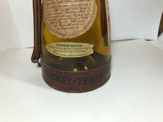GEORGE DICKEL Tennessee Whiskey Amber Glass Souvenir Bottle Embossed Leather 2