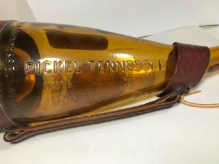 GEORGE DICKEL Tennessee Whiskey Amber Glass Souvenir Bottle Embossed Leather 4