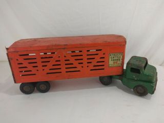Vintage 1950s Structo Toys Pressed Steel Cattle / Livestock Truck Trailer Rusty