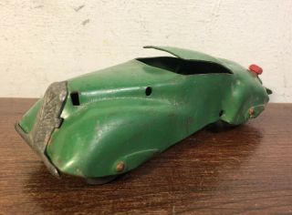 Vintage Green Marx Wyandotte Pressed Steel Car 6” Streamline Coupe Wood Wheels