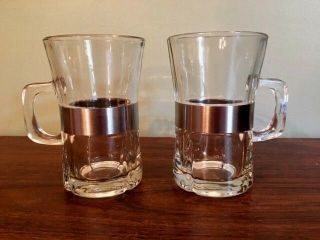 Vintage Heavy Clear Glass And Stainless Handled Coffee/tea Mugs Set Of 2 Very Ni