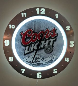 Coors Light Neon Clock Lighted Stainless - Beer Sign Vintage