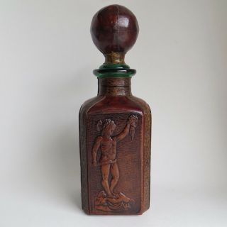 Vintage Italian Leather Wrapped Decanter Bottle Perseus & 3 Graces Made In Italy