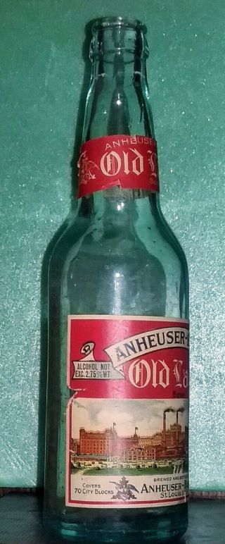 Old Lager Beer Bottle pre - prohibition WW1 Anheuser Busch St.  Louis MO.  BUDWEISER 2