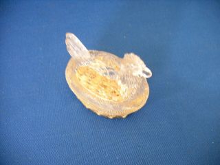 ANTIQUE GLASS TOY EASTER CHICKEN ON SMALL OVAL BASKET CANDY CONTAINER 1900 6