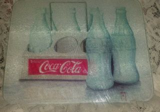 Coca - Cola Glass Cutting Board 10 X 8 Vintage Style Glasses & Case Design