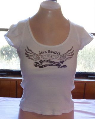 Jack Daniels Old No 7 White Ribbed Freedom Rider Shirt Top Junior M Tight Skinny