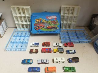 Vintage 1980 Mattel Hot Wheels 24 Car Collectors Case Blue W/ Cars & More