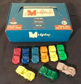 Vintage Midge Toy Metal Car 5 Cent Store Display Box 36 Cars Corvette Junior Vgc