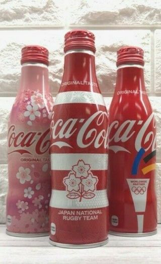 Coca - Cola Olympic/ Sakura/ Japan Rugby World Cup Limited 250 Can 3 Bottle Set
