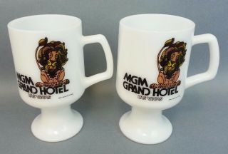 2pc Vintage Mgm Grand Hotel Reno Lion Irish Coffee Cup Mug Milk Glass