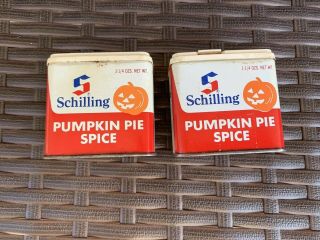 (2) Vintage Schilling Pumpkin Pie Spice Tins