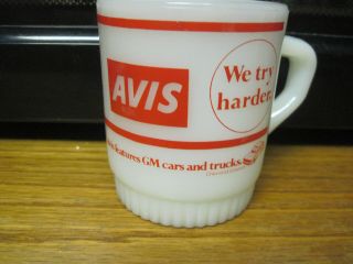 Vintage Avis We Try Harder Rental Car Fire King Anchor Hocking Coffee Cup Mug