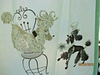 1950 ' s - 60 ' s LT Green SHOWER CURTAIN w/BLACK & WHITE POODLE DESIGN - Made in Canada 2