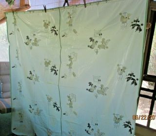 1950 ' s - 60 ' s LT Green SHOWER CURTAIN w/BLACK & WHITE POODLE DESIGN - Made in Canada 7