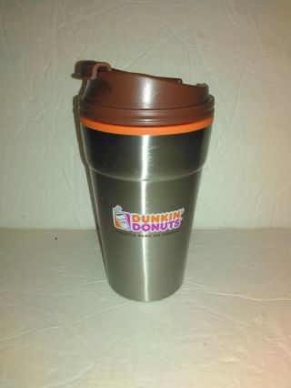 Dunkin Donuts Stainless Steel Travel Mug Cup With Brown Lid 14oz 2014 Euc Rare